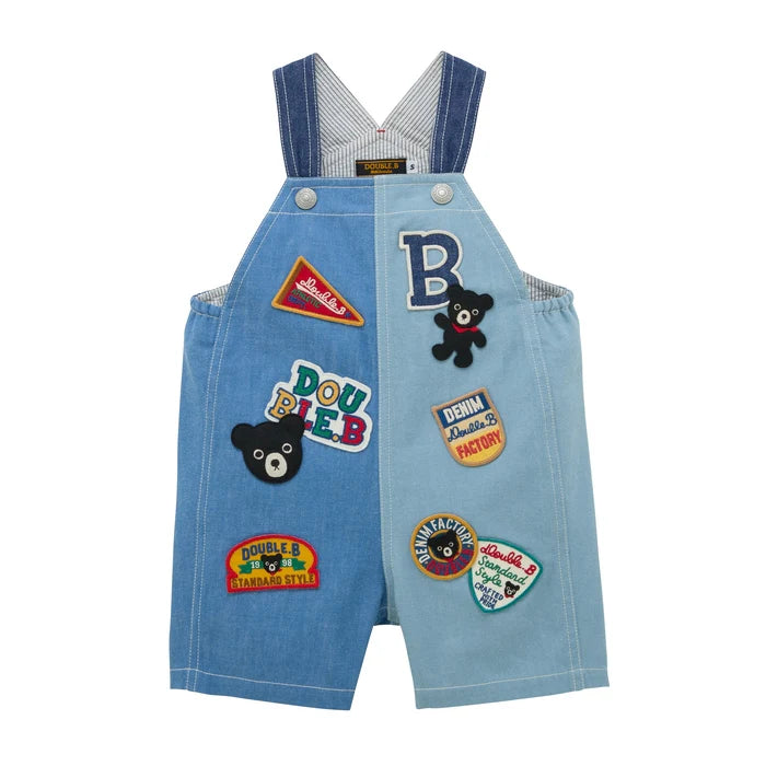 미키하우스 바지 일본 키즈 유아 멜빵바지 5부 오버올 팬츠 더블비 데님 2컬러