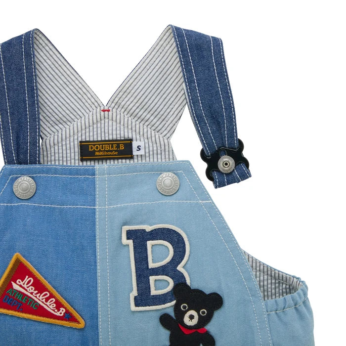 미키하우스 바지 일본 키즈 유아 멜빵바지 5부 오버올 팬츠 더블비 데님 2컬러