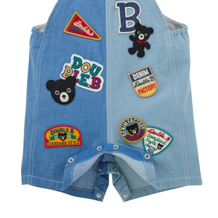 미키하우스 바지 일본 키즈 유아 멜빵바지 5부 오버올 팬츠 더블비 데님 2컬러