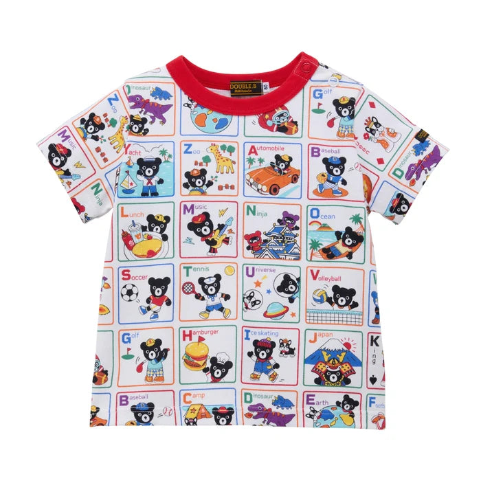 미키하우스 티셔츠 일본 키즈 유아 반팔티 알파벳 쿠로 쿠마 프린트 디자인