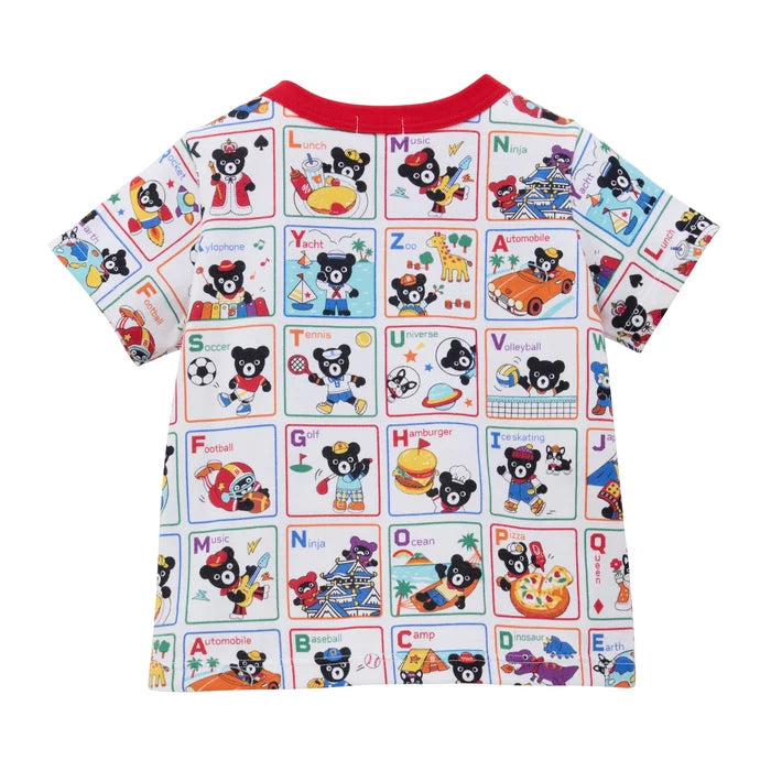 미키하우스 티셔츠 일본 키즈 유아 반팔티 알파벳 쿠로 쿠마 프린트 디자인