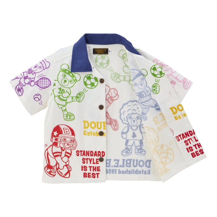 Mickey House Kids Shirts Japanese Toddler Short Sleeve Double B Hawaiian Print 5 Colors 