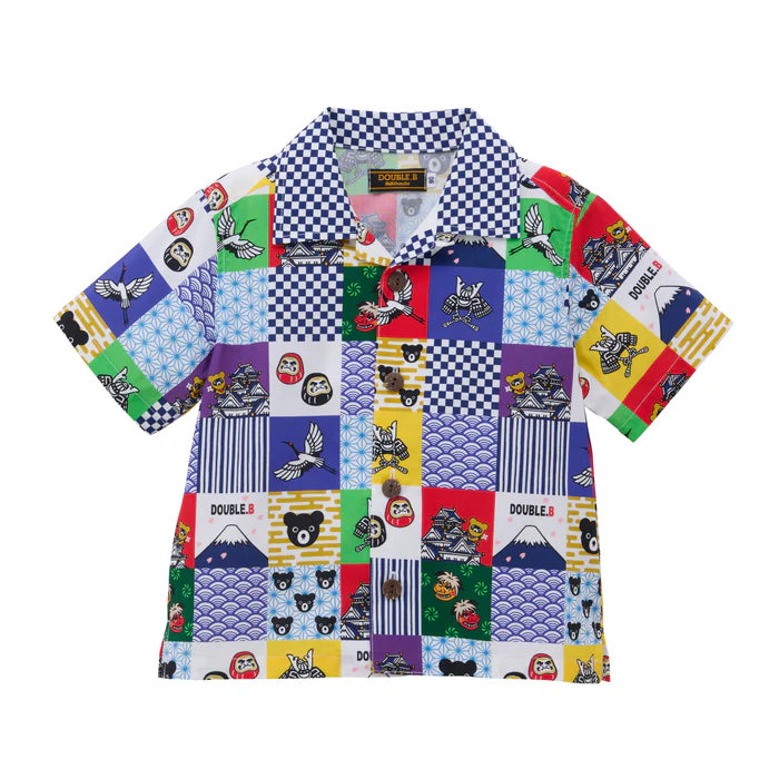 Mickey House Kids Shirts Japanese Toddler Short Sleeve Double B Hawaiian Print 5 Colors 