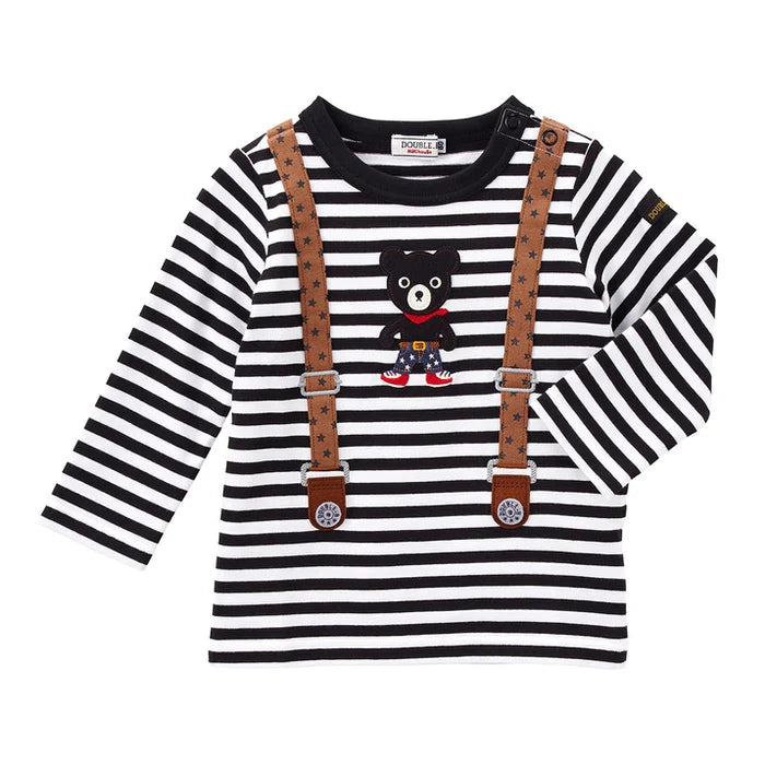 미키하우스 긴팔 티셔츠 일본 키즈 긴팔티  더블비 멜빵 블랙 쿠마 2컬러