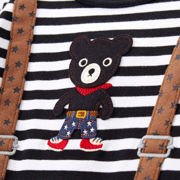 미키하우스 긴팔 티셔츠 일본 키즈 긴팔티  더블비 멜빵 블랙 쿠마 2컬러