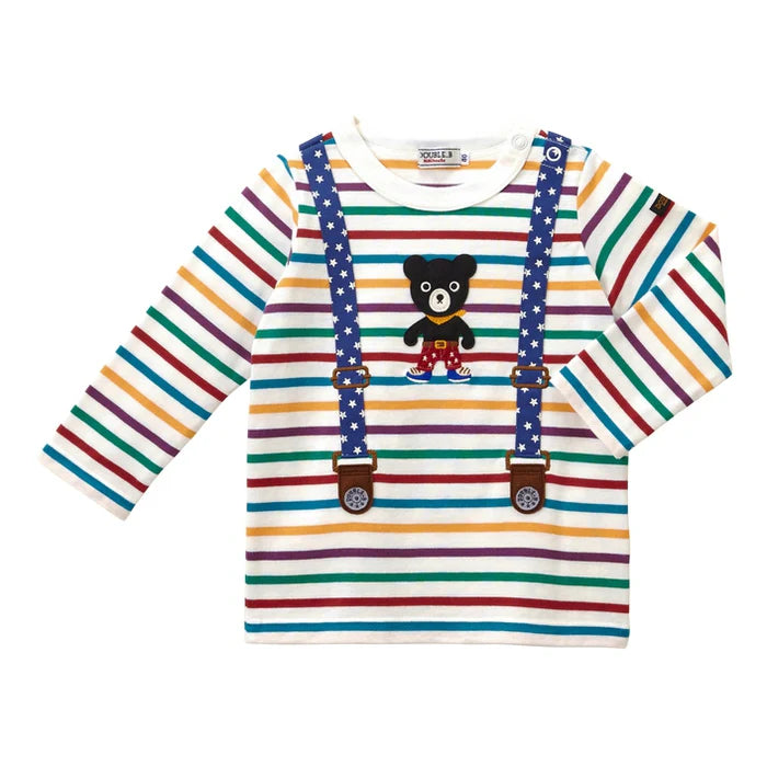 미키하우스 긴팔 티셔츠 일본 키즈 긴팔티  더블비 멜빵 블랙 쿠마 2컬러