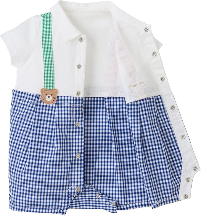 미키하우스 티셔츠 일본 바디수트 신생아 아기 핫비스킷 곰돌이 체크