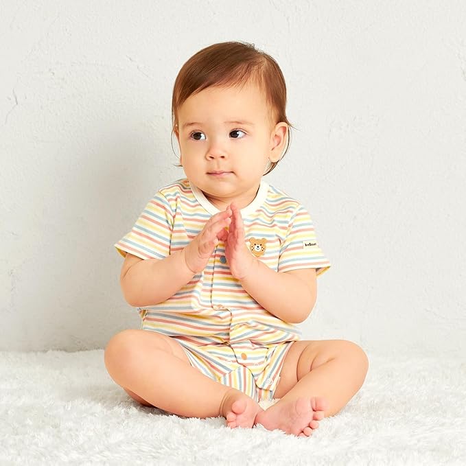 미키하우스 티셔츠 일본 바디수트 신생아 아기 핫비스킷 반팔 스트라이프 2컬러