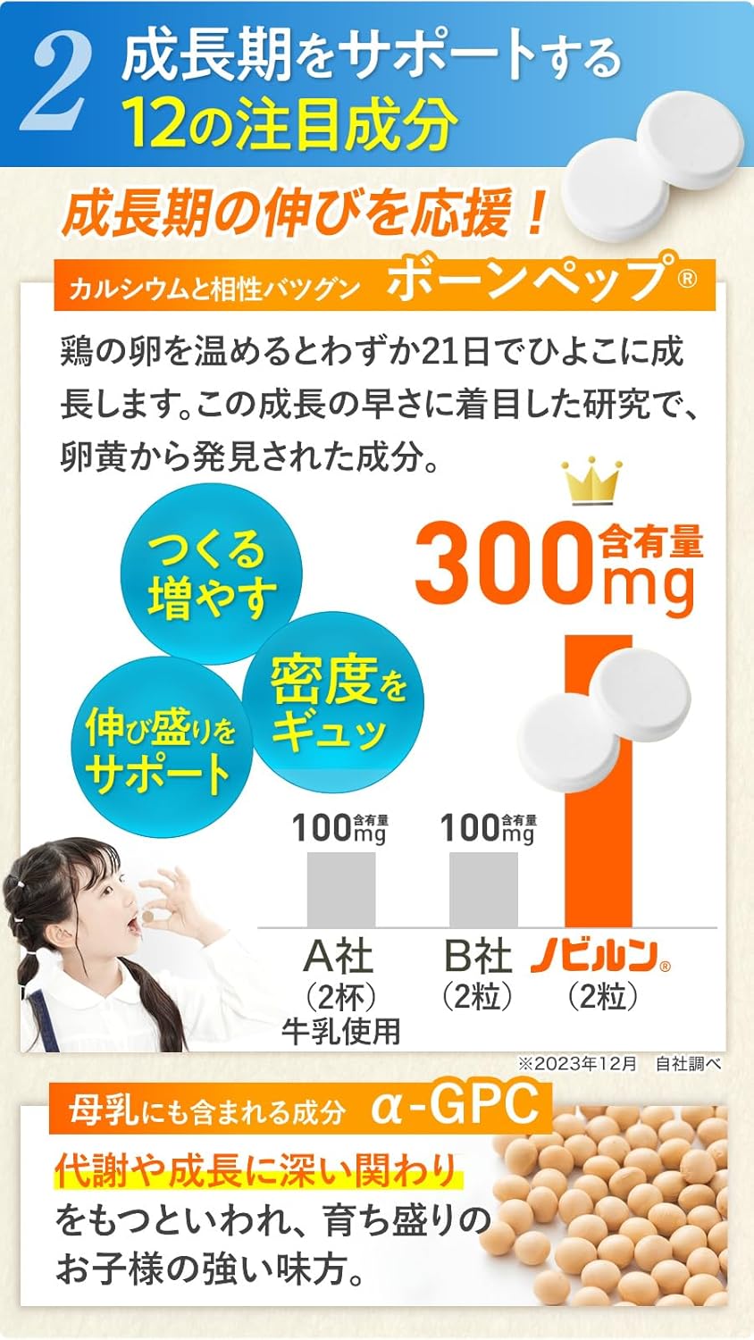 어린이 영양제 일본 노비룬 칼슘 비타민 파인애플맛 30일분
