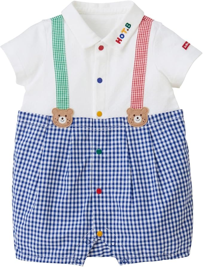 미키하우스 티셔츠 일본 바디수트 신생아 아기 핫비스킷 곰돌이 체크