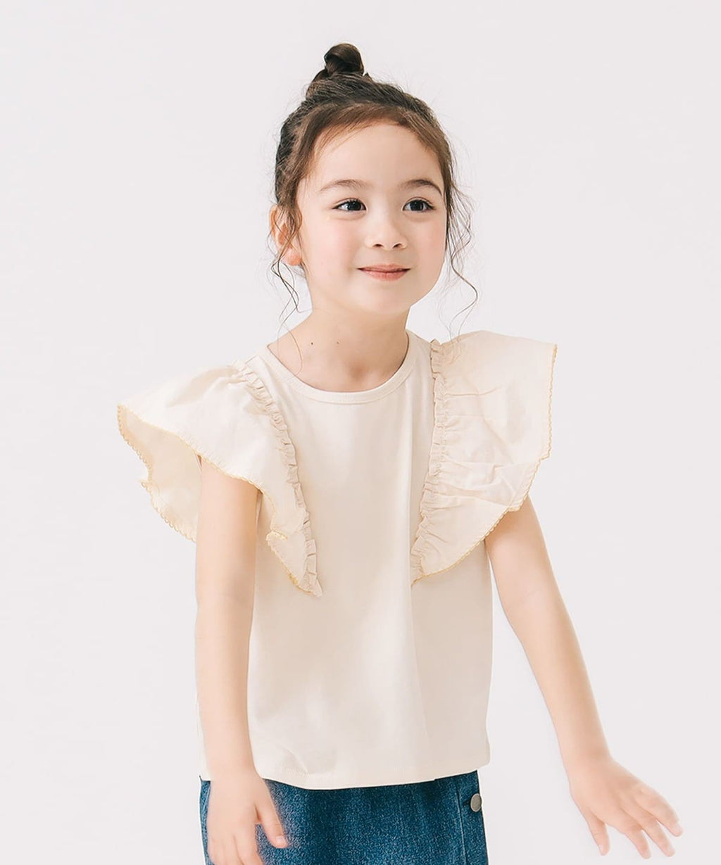 빔즈 키즈 티셔츠 일본 Beams 유아 반팔티 프릴 소매 풀오버 2컬러