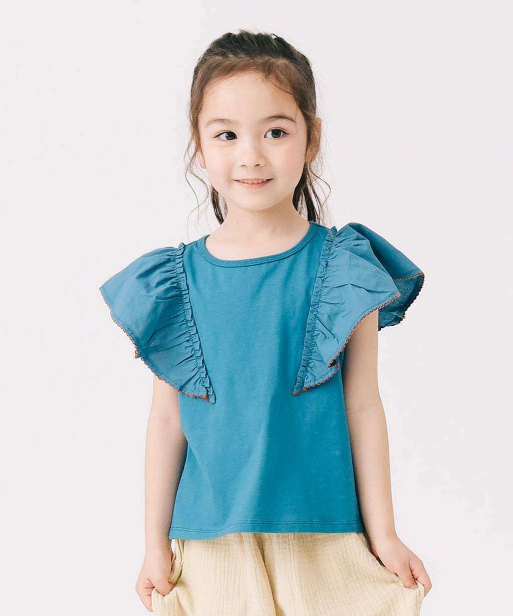 빔즈 키즈 티셔츠 일본 Beams 유아 반팔티 프릴 소매 풀오버 2컬러