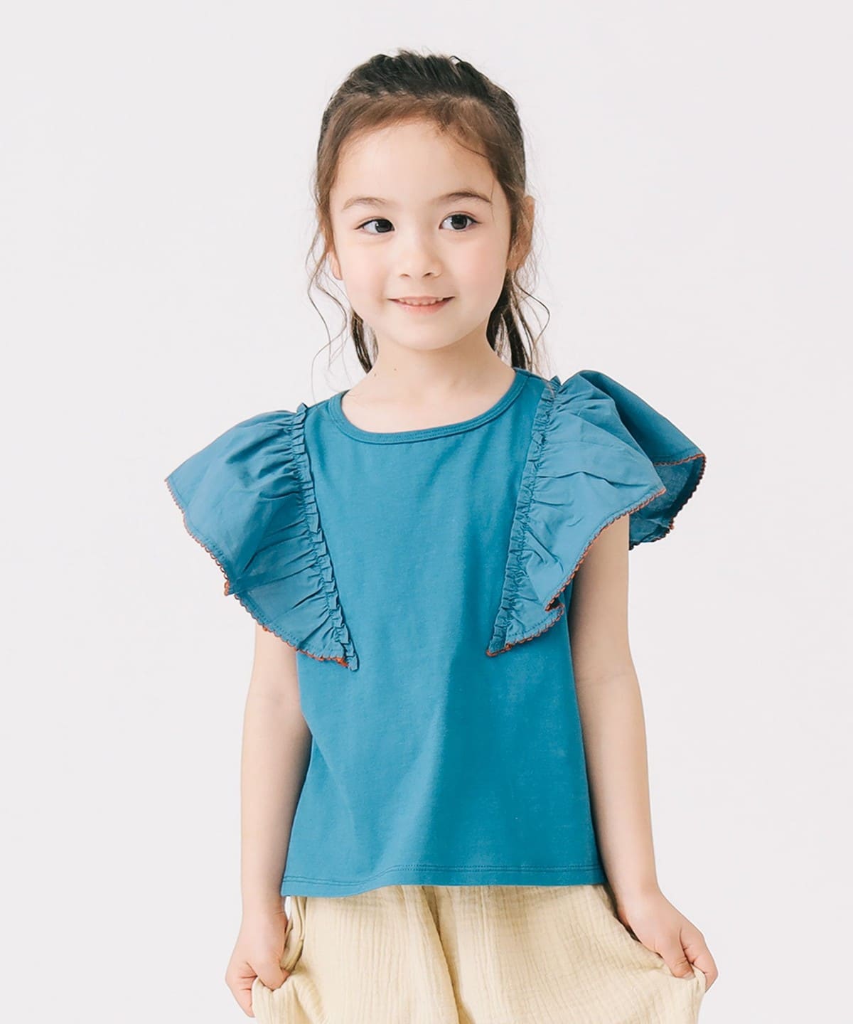 빔즈 키즈 티셔츠 일본 Beams 유아 반팔티 프릴 소매 풀오버 2컬러