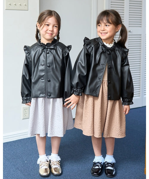 petit main 키즈 자켓 일본 쁘띠마인 유아 노카라 레자 프릴 디자인