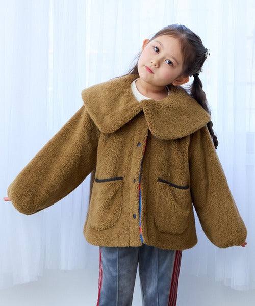 마키즈 자켓 일본 키즈 후리스 리버시블 플라워 패턴 빅 카라 보아