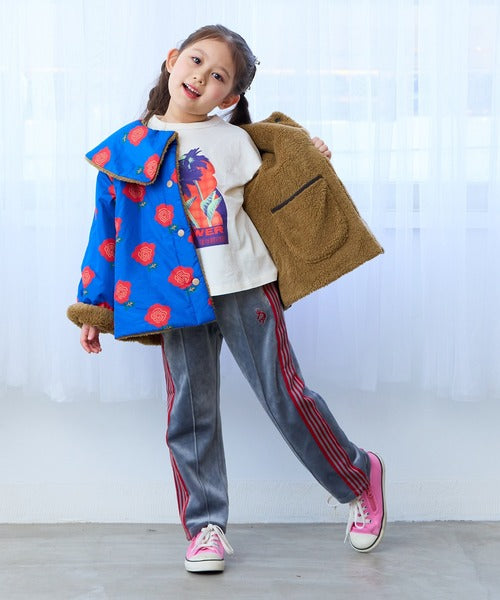 마키즈 자켓 일본 키즈 후리스 리버시블 플라워 패턴 빅 카라 보아