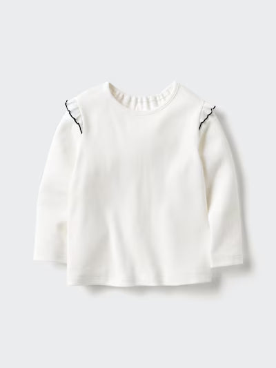 유니클로 키즈 티셔츠 일본 긴팔티 리브 크루넥 긴팔 디자인 2컬러