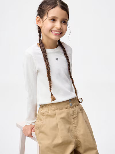 GU 키즈 티셔츠 일본 지유 긴팔티 리브 쿠루넥 컴팩트 디자인 358834 5컬러