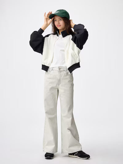 GU 키즈 바지 일본 지유 청바지 걸스 릴렉스 와이드 플레어 359938 3컬러