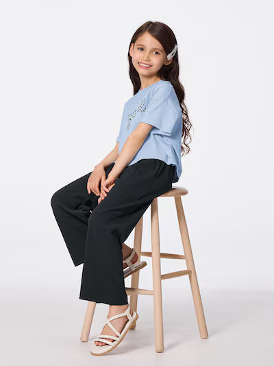 GU 키즈 바지 일본 지유 팬츠 걸스 리브 풀 와이드 플레어 2컬러 356791