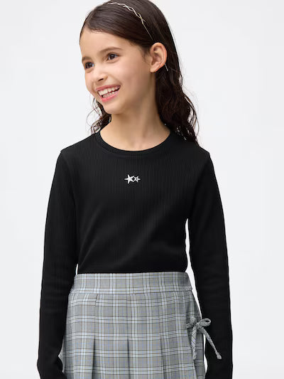 GU 키즈 티셔츠 일본 지유 긴팔티 리브 쿠루넥 컴팩트 디자인 358834 5컬러