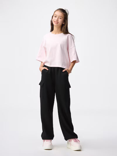 지유 키즈 바지 일본 GU 걸스 퍼프 스웨트 카고 배럴 레그 팬츠 3컬러 359381