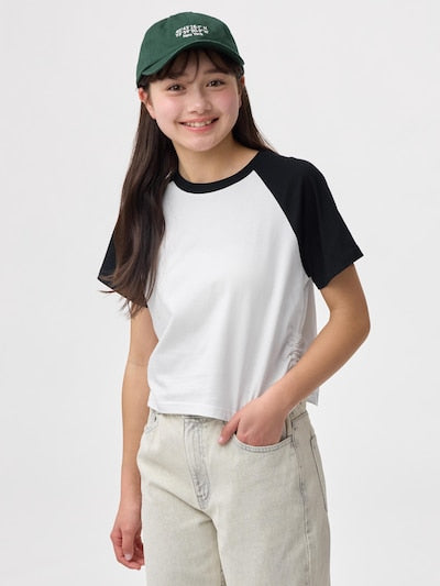 지유 티셔츠 일본 GU 걸스 크롭 라글란 반팔티 3컬러 359412