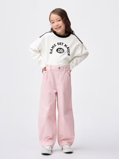 GU 키즈 바지 일본 지유 청바지 걸스 배럴 레그 라인스톤 팬츠 4컬러 358822