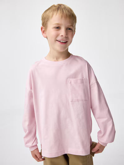 GU 키즈 티셔츠 일본 지유 긴팔티 코튼 포켓 디자인 358799 4컬러