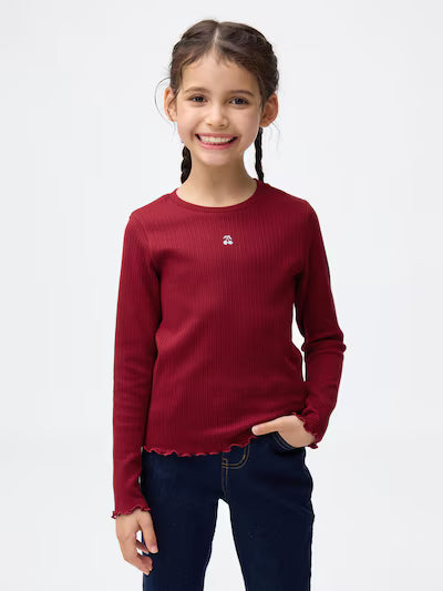 GU 키즈 티셔츠 일본 지유 긴팔티 리브 쿠루넥 컴팩트 디자인 358834 5컬러