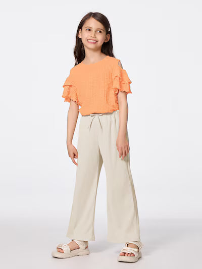 GU 키즈 바지 일본 지유 팬츠 걸스 리브 풀 와이드 플레어 2컬러 356791