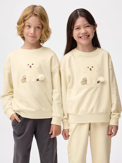 GU 키즈 티셔츠 일본 지유 맨투맨 강아지 코튼 스웨트 풀오버 359389