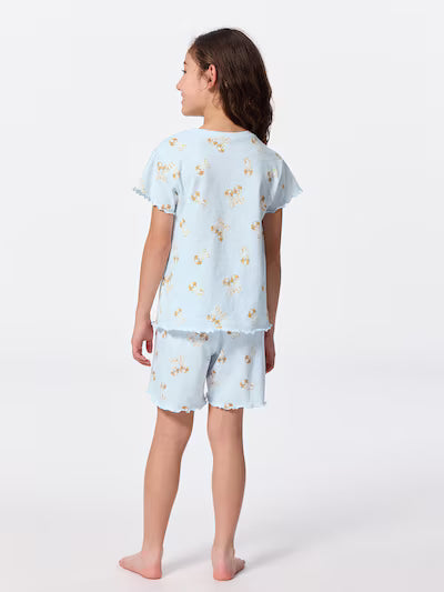 GU 키즈 잠옷 일본 지유 파자마 걸스 여아 코튼 라운지 반팔 반바지 세트 강아지 프린트