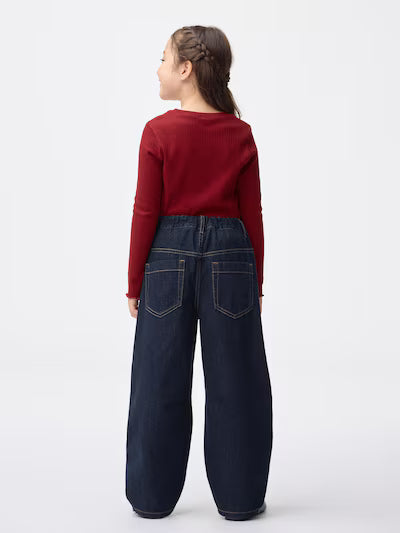 GU 키즈 바지 일본 지유 청바지 걸스 배럴 레그 라인스톤 팬츠 4컬러 358822