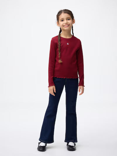 GU 키즈 티셔츠 일본 지유 긴팔티 리브 쿠루넥 컴팩트 디자인 358834 5컬러