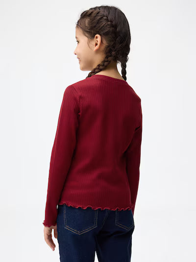 GU 키즈 티셔츠 일본 지유 긴팔티 리브 쿠루넥 컴팩트 디자인 358834 5컬러