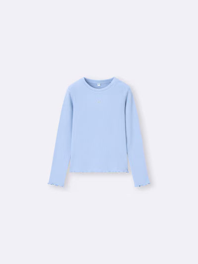 GU 키즈 티셔츠 일본 지유 긴팔티 리브 쿠루넥 컴팩트 디자인 358834 5컬러