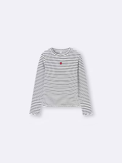 GU 키즈 티셔츠 일본 지유 긴팔티 리브 쿠루넥 컴팩트 디자인 358834 5컬러