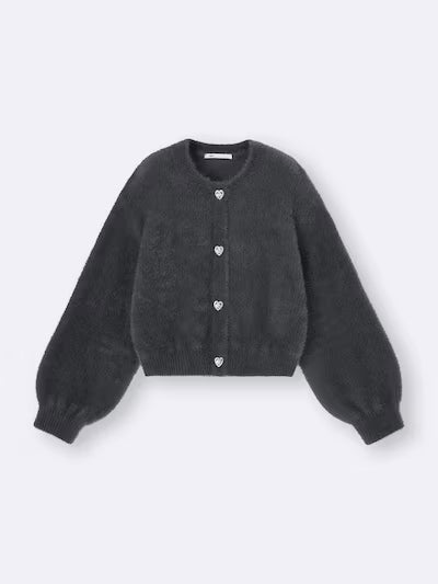 GU 키즈 가디건 일본 지유 카디건 샤기 니트 하트 비쥬 버튼 357587 4컬러
