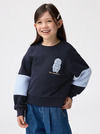 GU 키즈 티셔츠 일본 지유 맨투맨 포켓피스 긴팔티 슬리브 보아 358552