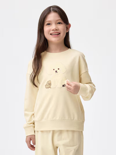 GU 키즈 티셔츠 일본 지유 맨투맨 강아지 코튼 스웨트 풀오버 359389