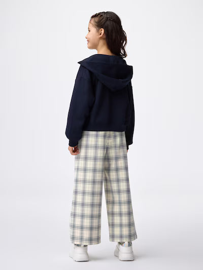 GU 키즈 바지 일본 지유 걸스 기모 와이드 팬츠 체크무늬 디자인 358589 2컬러