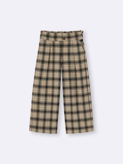 GU 키즈 바지 일본 지유 걸스 기모 와이드 팬츠 체크무늬 디자인 358589 2컬러