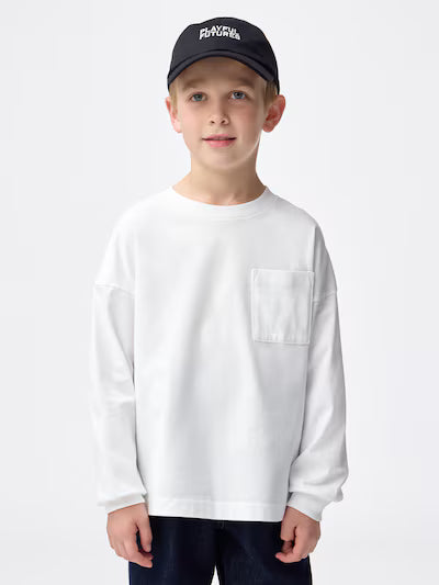 GU 키즈 티셔츠 일본 지유 긴팔티 코튼 포켓 디자인 358799 4컬러