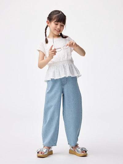 지유 바지 일본 GU 걸스 라이트 데님 배럴 레그 청바지 4컬러 358827