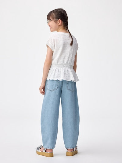 지유 바지 일본 GU 걸스 라이트 데님 배럴 레그 청바지 4컬러 358827