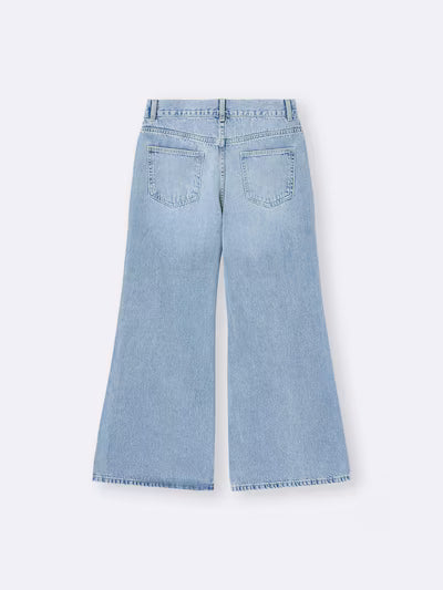 GU 키즈 바지 일본 지유 청바지 걸스 릴렉스 와이드 플레어 359938 3컬러