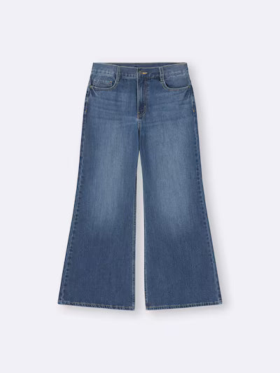 GU 키즈 바지 일본 지유 청바지 걸스 릴렉스 와이드 플레어 359938 3컬러