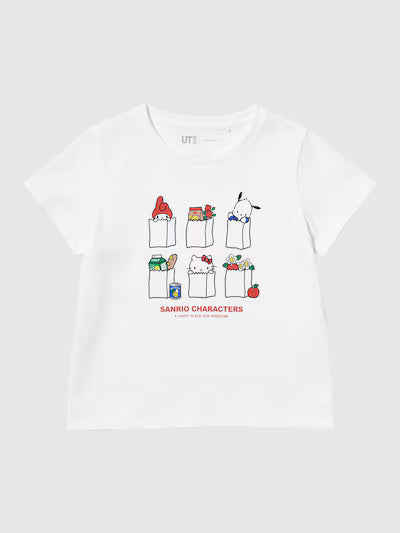 유니클로 키즈 반팔 일본 산리오 크롭 UT 걸즈 티셔츠 479958 화이트