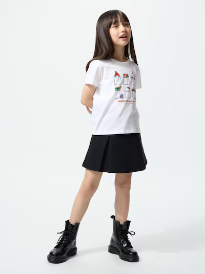 유니클로 키즈 반팔 일본 산리오 크롭 UT 걸즈 티셔츠 479958 화이트